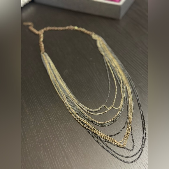 Navy blue gold chain Statement Necklace - Picture 2 of 4